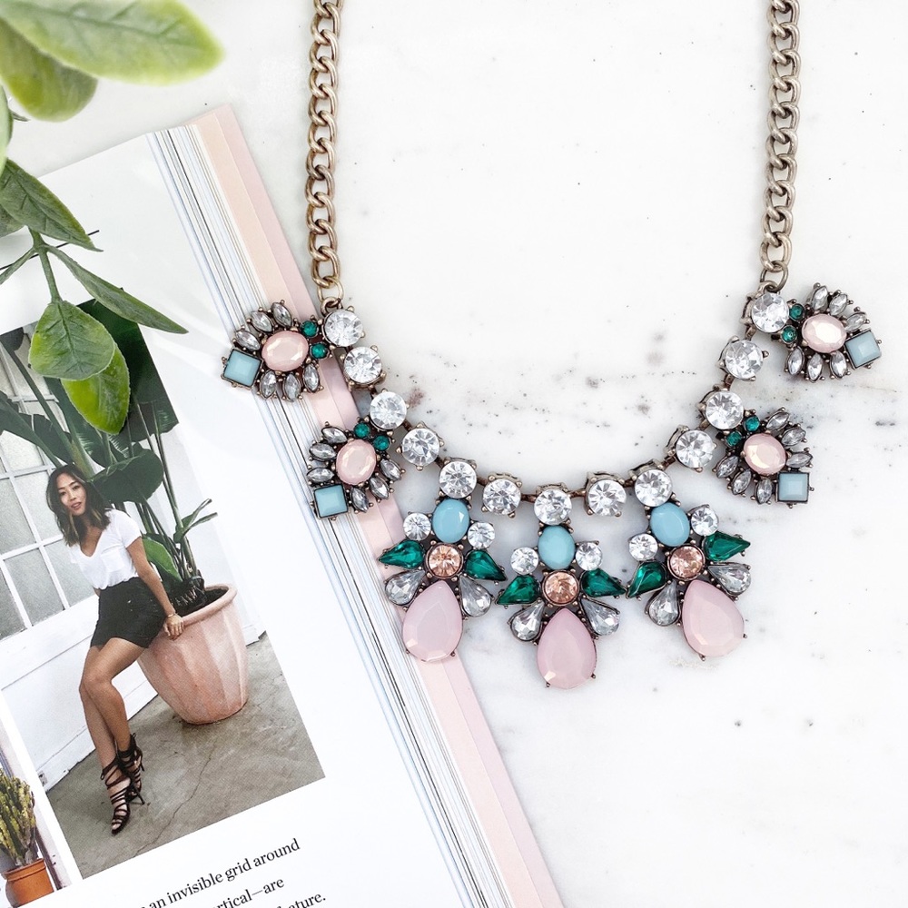 "Elise" Necklace || Pink & Clear Crystal Statement - Picture 2 of 10